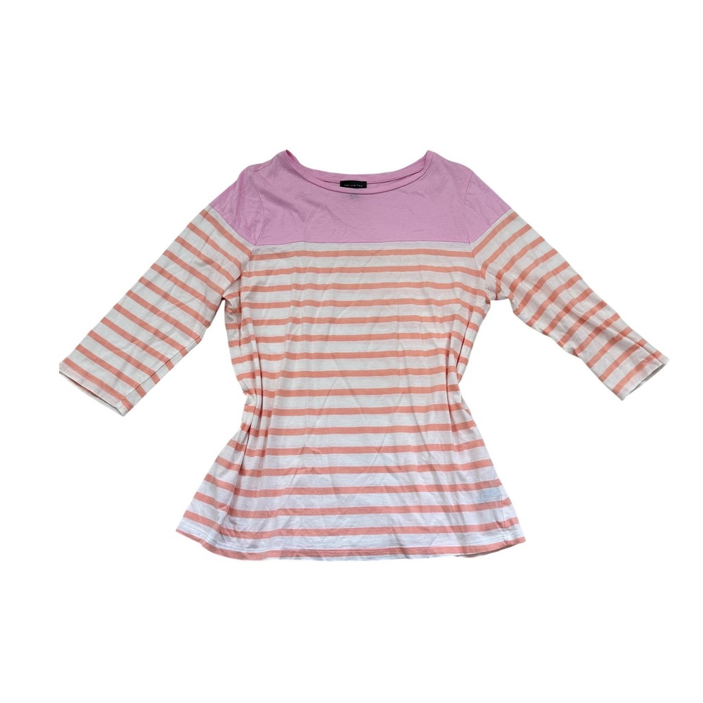 The Limited Womens XL Striped Colorblock 3/4 Sleeve Top Pink Orange
